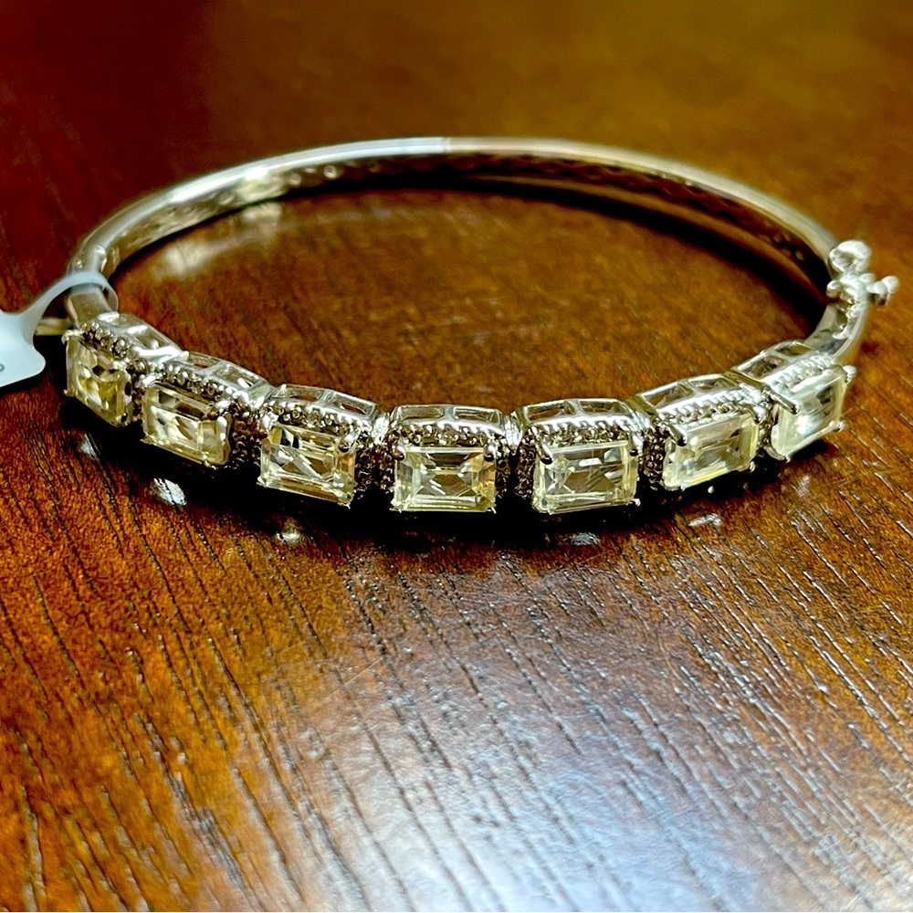 NWT SERENITE & WHITE TOPAZ STERLING SILVER BANGLE BRACELET W/Cert Authenticity!